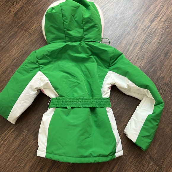 PRETTYLITTLETHING SKI Green And White Faux Fur Hooded Belted Jacket - size 8 - Picture 11 of 12